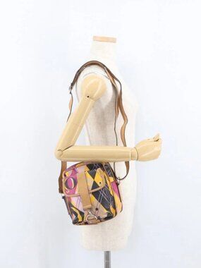 Christian Dior Shoulder Bag Coated Canvas Multicolor Silver